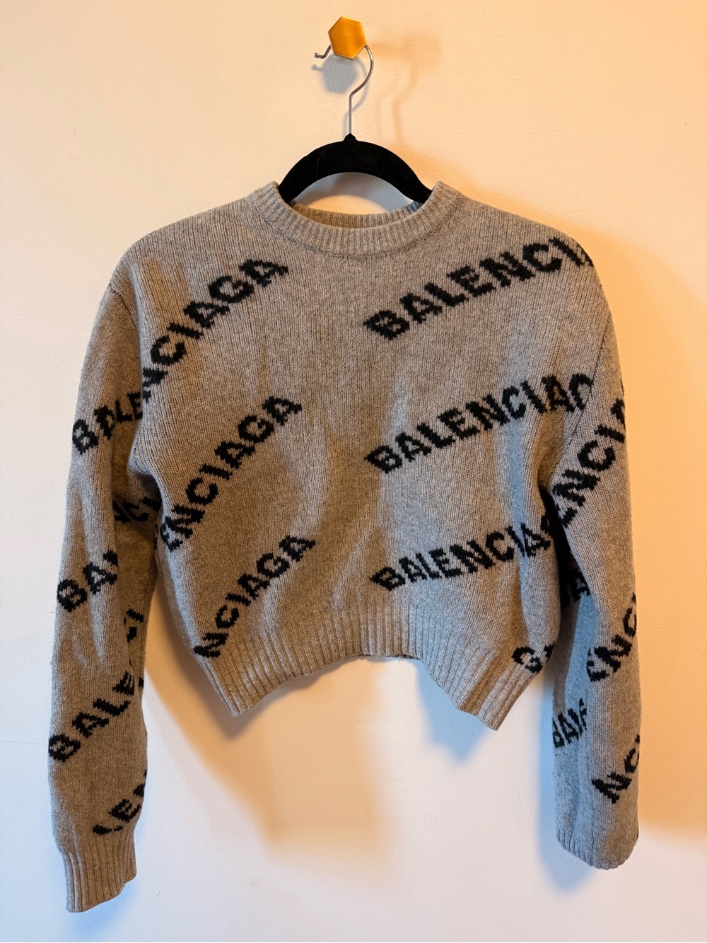 Balenciaga Cropped Crewneck Sweater with Logo - Picture 2 of 6